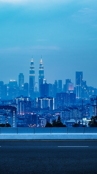 建筑空间蓝色城市风光手机壁纸图片海报背景
