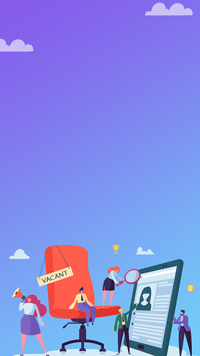 蓝色渐变插画人才招聘手机海报背景