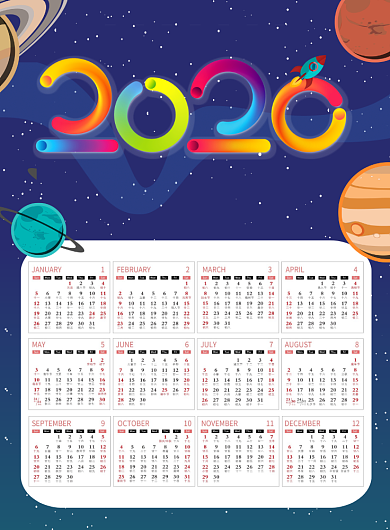 蓝色星空2020鼠年挂历日历海报背景