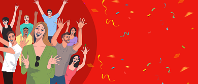 红色卡通人群喜庆2020走起公众号首图背景