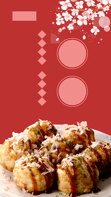 创意清新章鱼小丸子美食手机海报背景