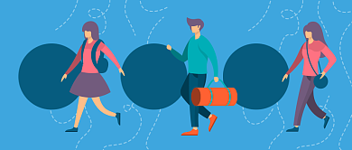 蓝色卡通人物寒假游旅游出行公众号首图背景