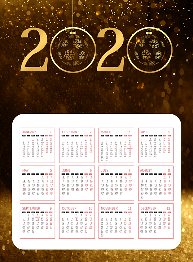 大气黑金2020鼠年挂历日历台历海报背景