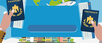 蓝色卡通留学申请限时促销公众号首图背景