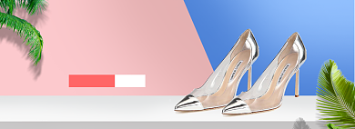 女鞋透明高跟鞋蓝粉双拼简约海报背景