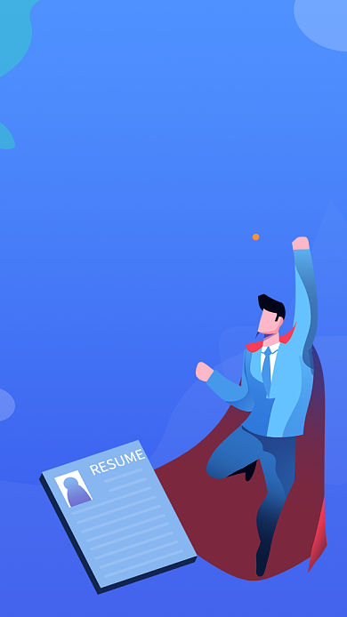 蓝色简约插画诚聘精英手机海报背景