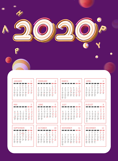 紫色立体2020鼠年挂历日历海报背景