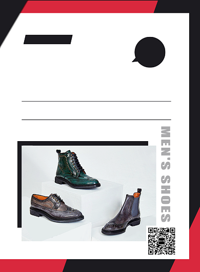 红黑色扁平化几何春季鞋品促销海报背景