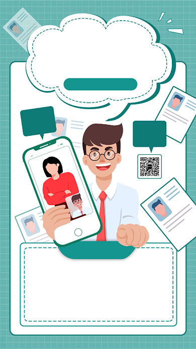 简约手绘风视频面试企业宣传手机海报背景