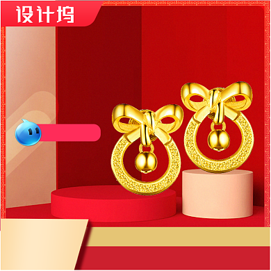 中国年红色黄金珠宝首饰主图背景