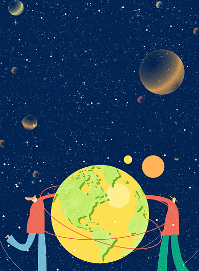 创意手绘卡通世界地球日宣传海报背景