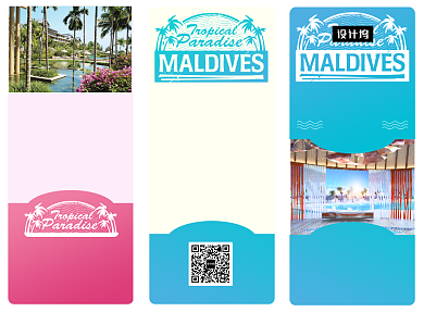 蓝色清新简约马尔代夫旅游三折页模板背景