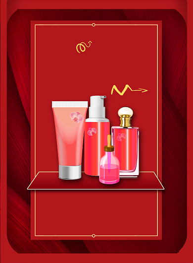 红色商务女神节化妆品促销印刷海报背景