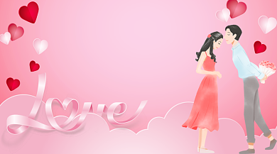 粉色浪漫白色情人节横版海报模版背景