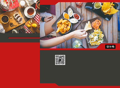 红色时尚西餐美食菜单三折页模板背景