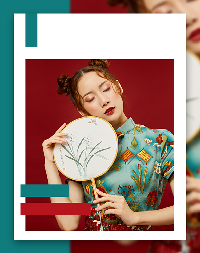 中国风女装红色促销风格海报背景