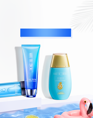 夏日蓝色海水美妆电商海报背景