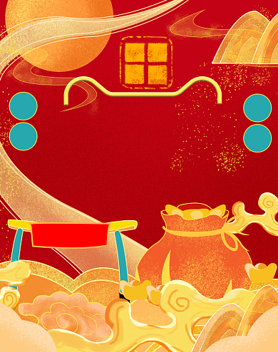 红色中国风手绘618电商海报背景