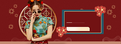 年中大促复古红色中国风女装海报背景