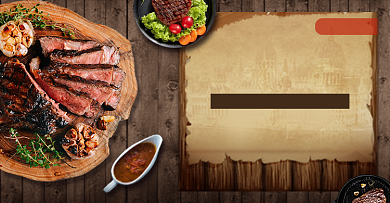 复古美食牛排料理食品电商钻展模板背景