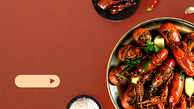 麻辣小龙虾美食促销红色简约手机横图背景