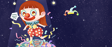 彩色小丑女孩愚人节插画公众号首图背景