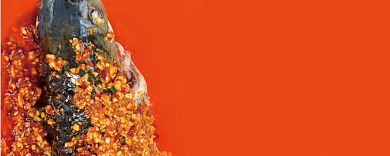 橙色烤鱼活动代金券背景