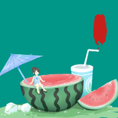 夏至时节绿色卡通插画公众号次图背景