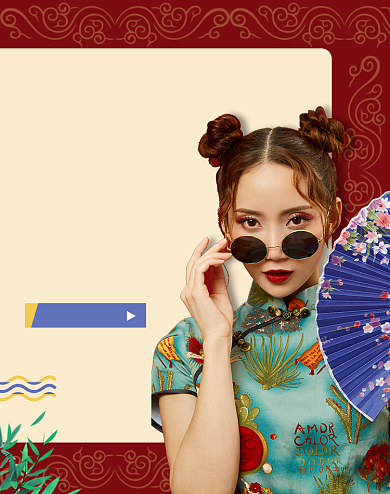 时尚国潮复古风女装海报背景