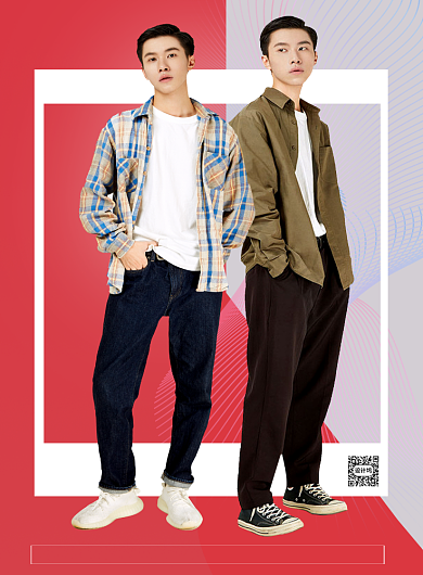 红色扁平化时尚男装新品上市宣传海报背景