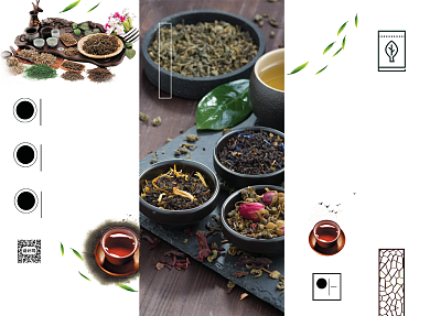 中国风淡雅清新茶艺茶叶三折页模板背景