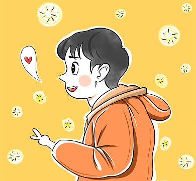 黄色可爱萌系剪刀手小男孩朋友圈封面背景