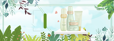 手绘风格立夏化妆品促销banner背景