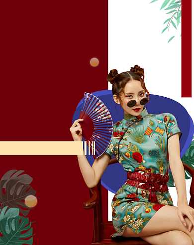 618复古风国潮女装海报背景