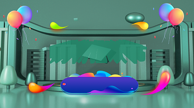 618购物狂欢节绿色立体手机横图背景