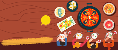 美食优惠活动餐手绘卡通公众号首图背景