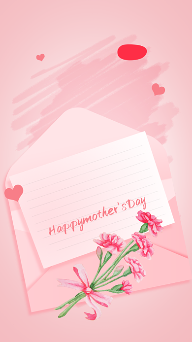 母亲节手绘康乃馨感恩书信手机海报背景