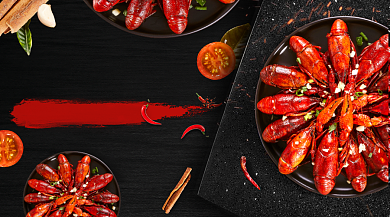 麻辣小龙虾美食黑色大气简约手机横图背景