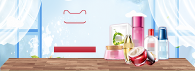 蓝色清新520化妆品促销banner背景