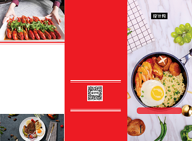 红色时尚美食小吃餐厅菜单三折页模板背景