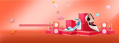 橙色调立夏女鞋促销banner背景