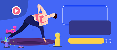 蓝色卡通宅家健身公众号首图背景