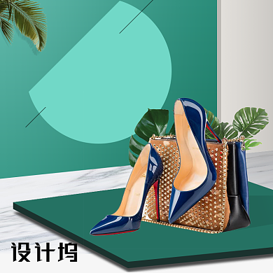 简约时尚绿色立体天猫双品节女鞋主图背景