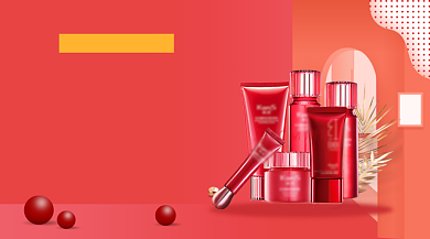 618化妆品促销红色大气手机横图背景
