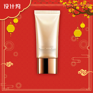 中国风红色化妆品主图背景