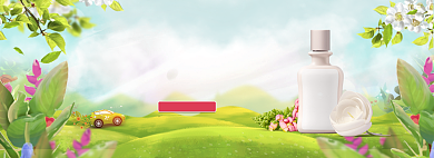 清新手绘五一化妆品优惠banner背景