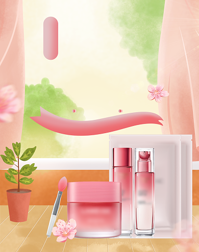 温馨618美妆护肤品活动海报背景
