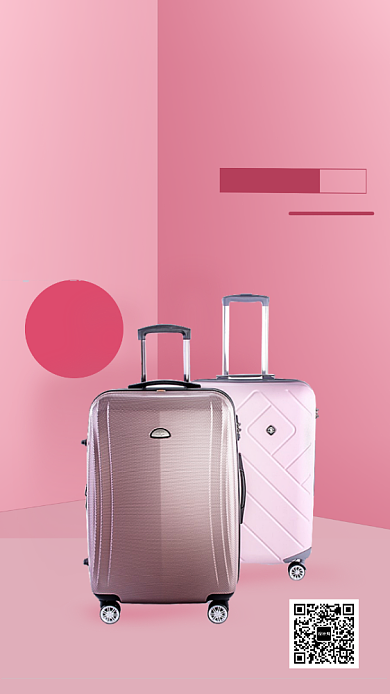 粉色箱包宣传促销立体背景手机海报背景