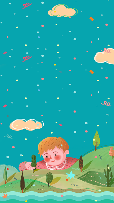 绿色童趣六一儿童节快乐孩子山水海报背景