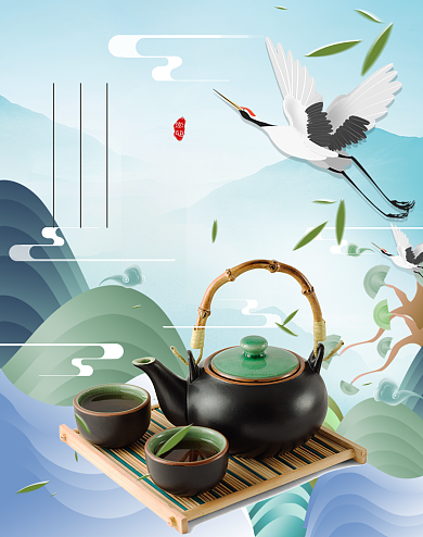 茶香四溢中国风绿色茶叶海报背景